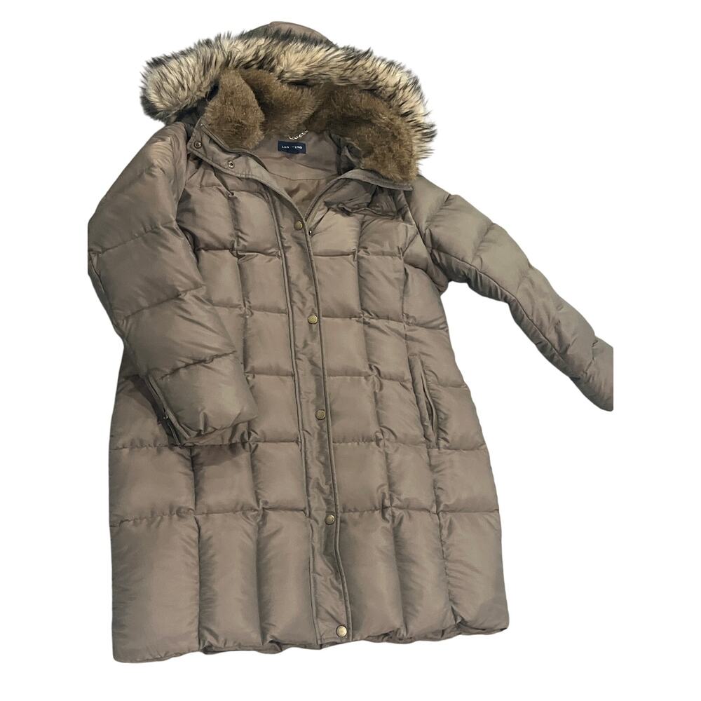Lands End coat jacket puffer down women’s detachable hood and back‎ fur XL 18-20